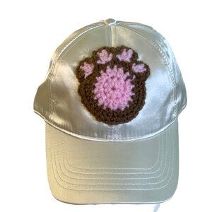 Crochet Trucker Style Hat w/ Granny Square Paw Print Adjustable Handmade New